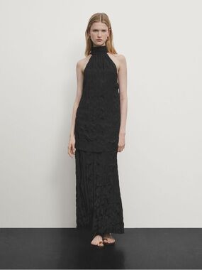 🆕 Massimo Dutti Black Halter Neck Maxi Dress